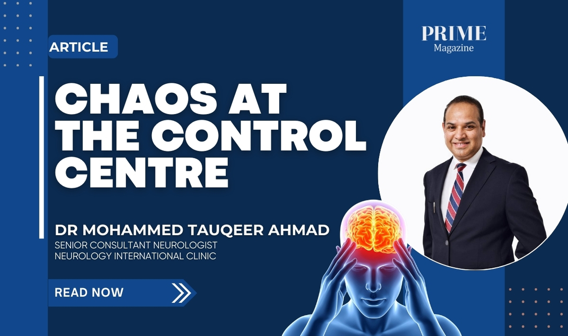 Neurologist Dr Mohammed Tauqeer Ahmad featured beside an illustration of a person experiencing brain-related symptoms.