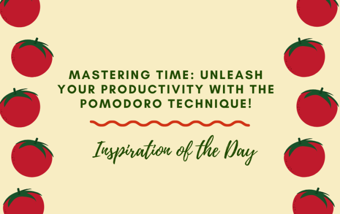 Illustration featuring tomatoes framing the text “Mastering Time: Unleash Your Productivity with the Pomodoro Technique” on a light background.