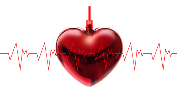 Illustration of a red heart with an ECG heartbeat line, representing cardiac rhythm and cardiac arrest awareness