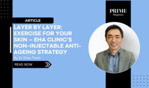 Dr Elias Tam at EHA Clinic promoting non-invasive, layer-based skin fitness treatments for anti-ageing without injections.