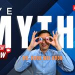 Dr. Khor Wei Boon smiling and holding two eye models over his face like glasses, with bold text “EYE MYTHS” and a call-to-action to watch now on Prime.sg.