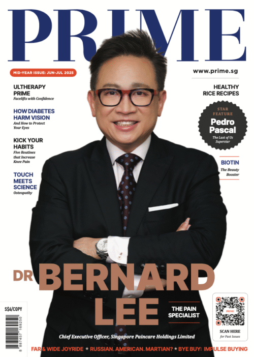 PRIME Magazine Jun–Jul 2025 cover featuring Dr Bernard Lee, The Pain Specialist, and health and wellness highlights