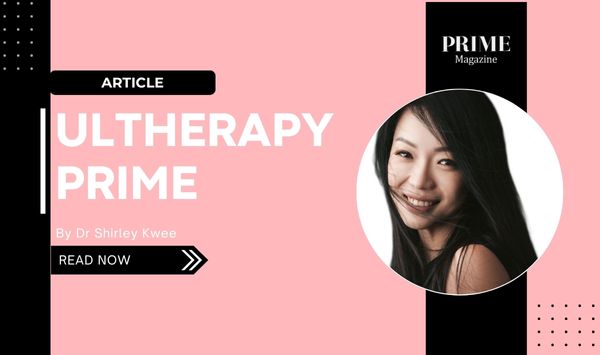 Dr Shirley Kwee standing confidently beside the Ultherapy Prime branding.