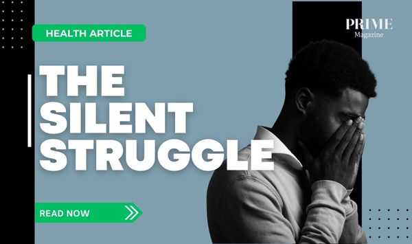 A man alone, looking down in a pensive and depressed mood, symbolising male loneliness and emotional isolation. Text overlay reads: “The Silent Struggle”.