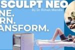 banner for an article on Emsculpt NEO body contouring by Dr Rohan Mendis, showing a patient receiving treatment on a clinic bed with the Emsculpt NEO machine