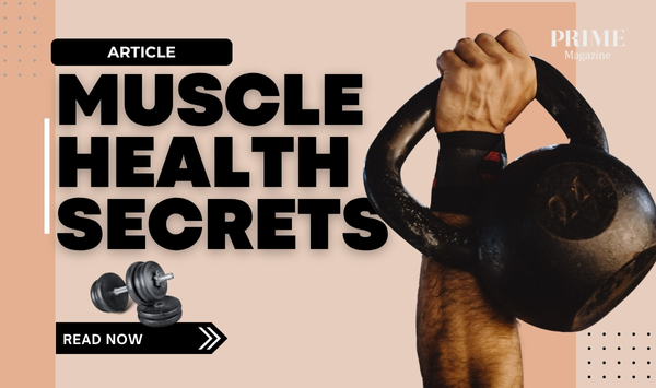 Person holding a kettlebell for strength training, with overlaid text “Muscle health secrets