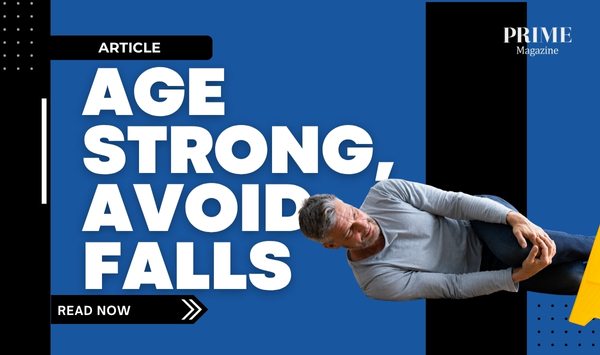 Person doing sit-ups, with overlaid text “Age strong avoid falls