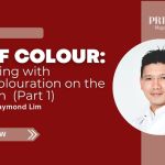 Promotional banner for Prime Magazine article titled 'Off Colour: Dealing with Discolouration on the Teeth (Part 1)' by Dr Raymond Lim, featuring his photo.