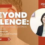 article graphic on hearing loss with a close-up of an ear and a portrait of Dr Lynne Lim