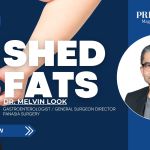 Promotional graphic showing close-up hands pinching abdominal fat and a portrait of a middle-aged male doctor in glasses. The text on the graphic reads “Shed Fats” and promotes an article from Prime Magazine.
