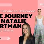 Natalie Portman Harvard to Hollywood feature — magazine article banner with Portman in elegant dresses
