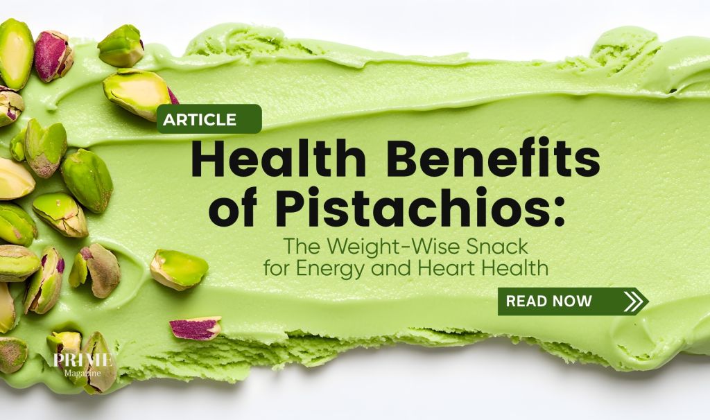 Fresh pistachios scattered on a green pistachio cream background, representing the health and energy benefits of pistachios for weight management and heart health.