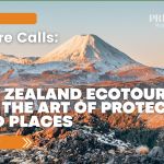 “Snow-capped mountain at sunrise in New Zealand with headline text promoting an article on ecotourism and protecting wild places.”