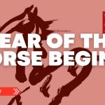 Year of the Horse Begins article banner with a bold horse illustration on a red background.