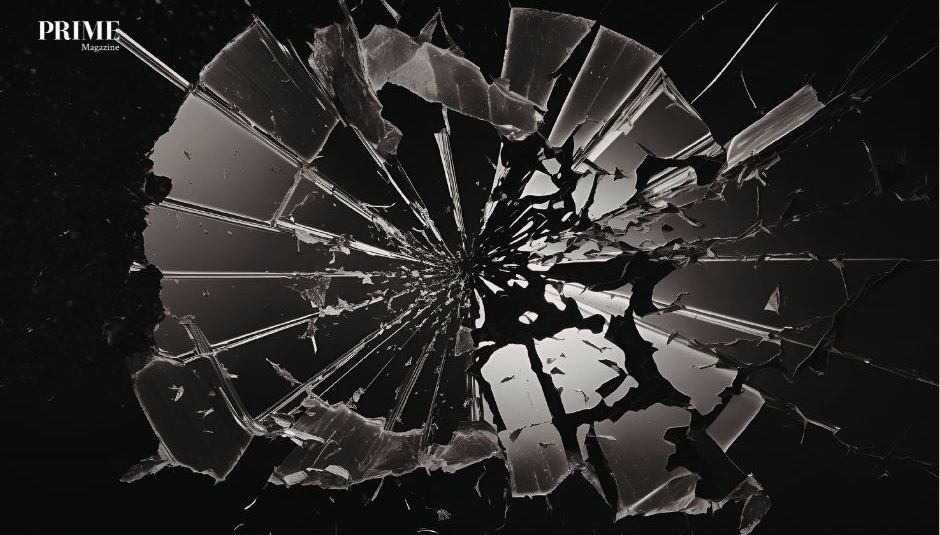 Shattered glass symbolising life breaking points and transformation