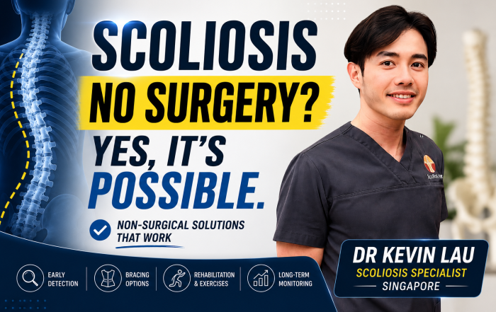 Dr Kevin Lau explaining non-surgical scoliosis treatment options, including early detection, bracing, rehabilitation and long-term monitoring for scoliosis management.