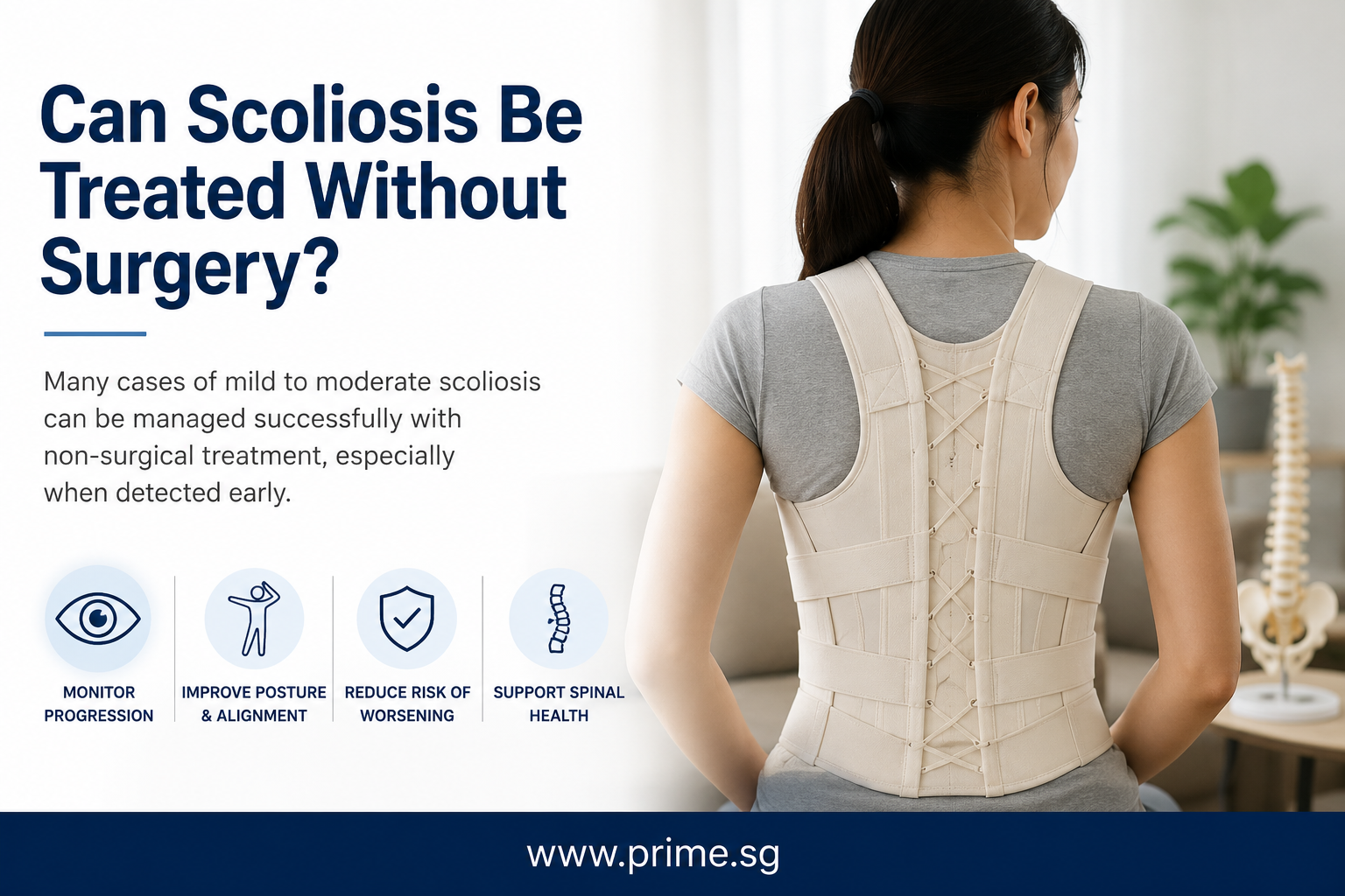 Can Scoliosis Be Treated Without Surgery? Understanding Non-Surgical Treatment Options Person wearing a scoliosis brace illustrating non-surgical scoliosis treatment for managing spinal curve progression and improving posture.