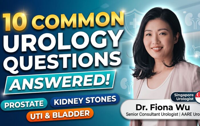 Dr Fiona Wu beside the headline “10 Common Urology Questions Answered”, highlighting prostate health, kidney stones, UTIs and bladder concerns.
