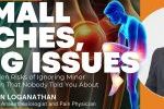 Article cover titled “Small Aches, Big Issues” featuring knee joint illustration and Dr Nivan Loganathan, Pain Physician