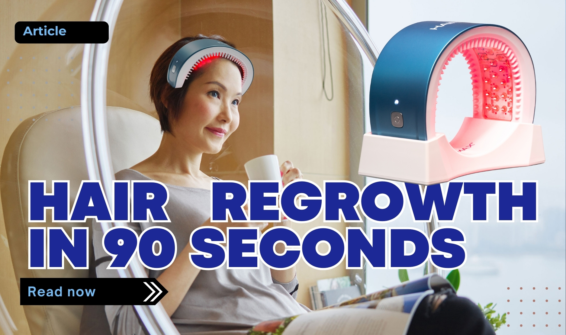 Hairmax® LaserBand 82 laser hair regrowth device worn during a 90-second at-home treatment