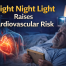 Older man lying awake in bed at night with bright bedside light, illustrating increased cardiovascular risk linked to night-time light exposure.
