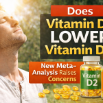 Man enjoying sunlight outdoors beside vitamin D2 and vitamin D3 supplement bottles, illustrating research on whether vitamin D2 lowers vitamin D3 levels.
