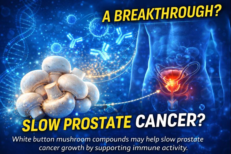 White button mushrooms and immune response illustration related to prostate cancer research