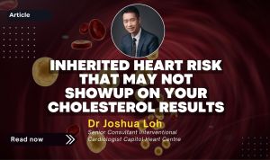 Dr Joshua Loh explaining inherited heart risk and Lipoprotein(a) that may not appear in standard cholesterol test results