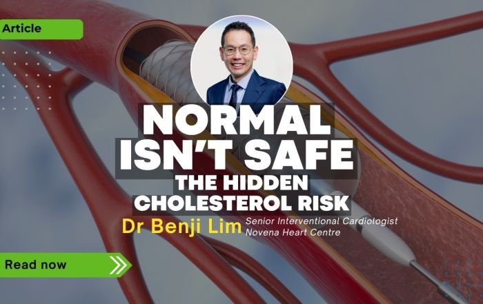 Doctor Benji Lim with artery stent illustration highlighting hidden cholesterol risk and heart disease