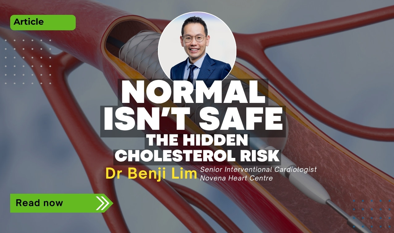 Doctor Benji Lim with artery stent illustration highlighting hidden cholesterol risk and heart disease