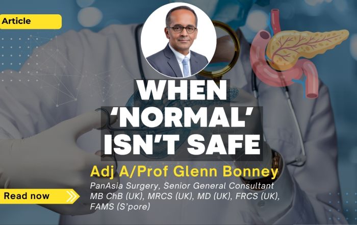 Medical article graphic titled “When ‘Normal’ Isn’t Safe” featuring Adj A/Prof Glenn Bonney and an illustration of the pancreas.