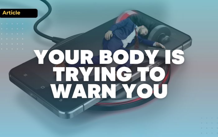 Exhausted man lying on a smartphone plugged into a charger, symbolising burnout, fatigue and low energy from modern lifestyle stress