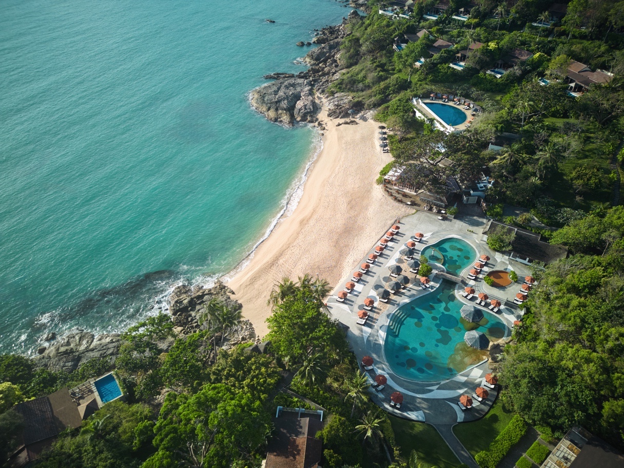 Aerial view of Garrya Tongsai Bay Samui, a luxury wellness retreat with a private beach in Koh Samui, Thailand.
